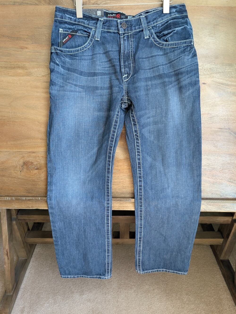 NWT Ariat M4 FR Relaxed Boot Cut Jeans Mens 33x34 Blue Denim Low Rise 10018365
